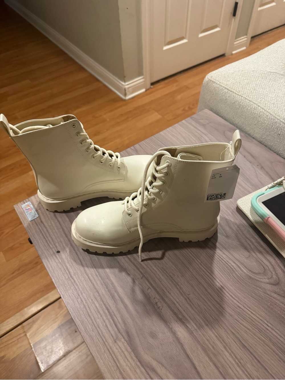 H&M Cream Lace-Up Combat Booties